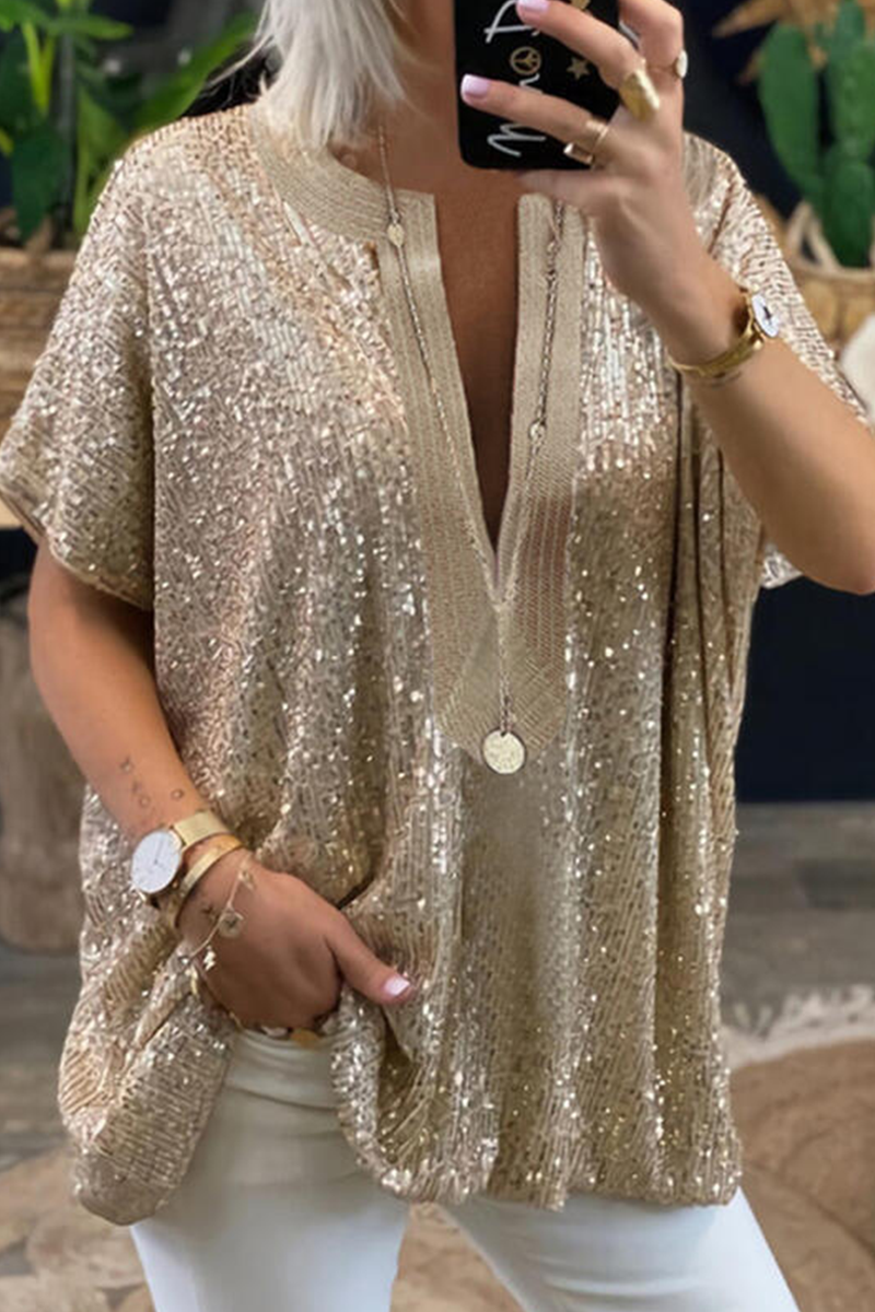 Carla - Elegant Sequins V-Neck Blouse