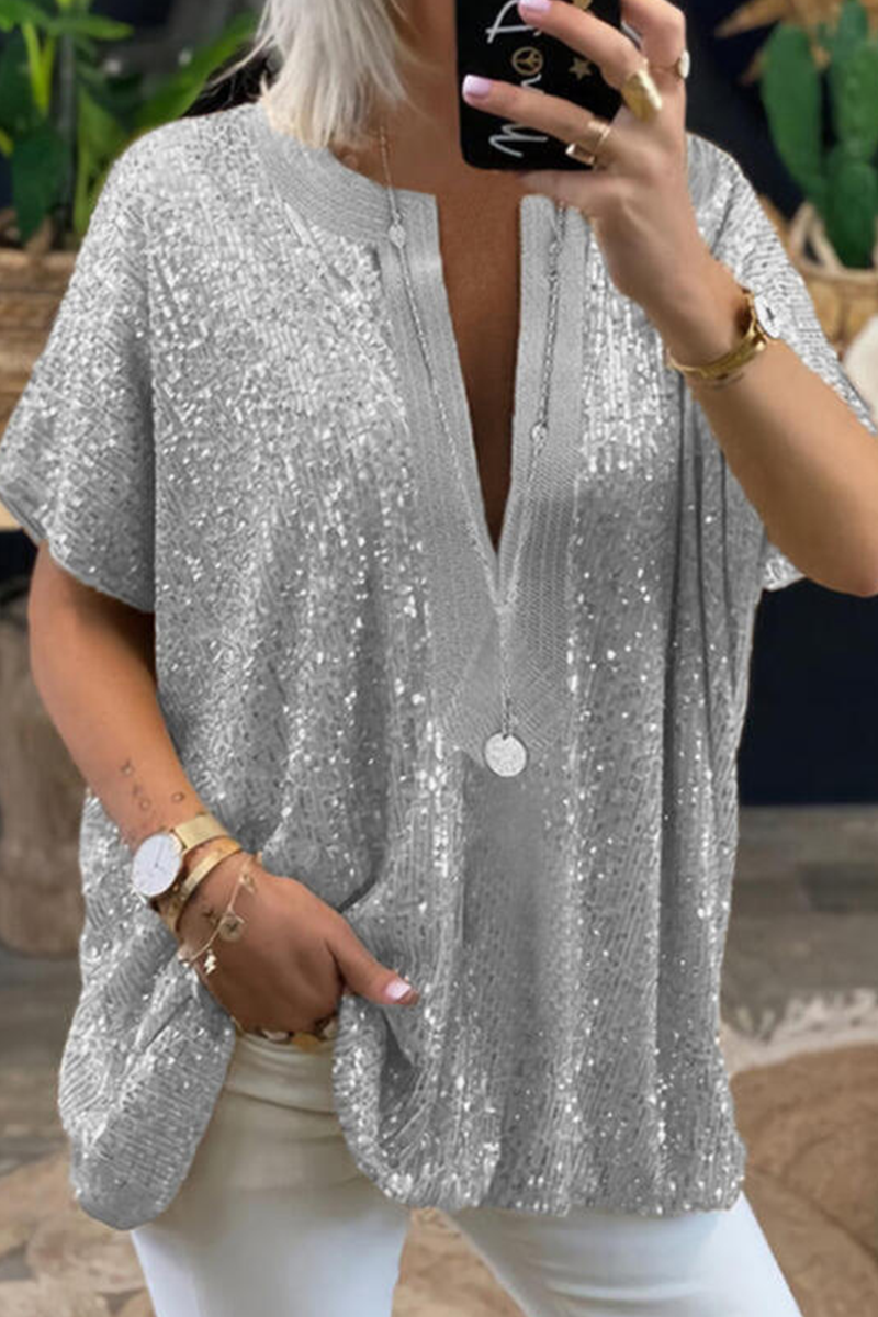 Carla - Elegant Sequins V-Neck Blouse