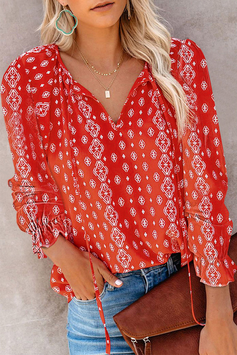 Juliette - Casual Elegant Print V Neck Tops