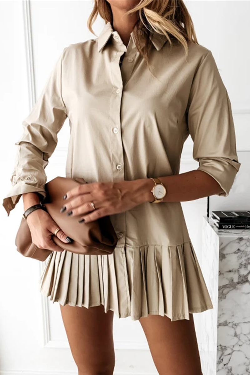 Michelle - long sleeve pleated mini shirt dress