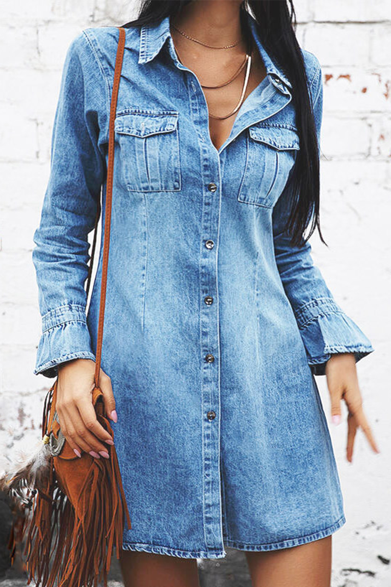 Women's Denim Shirt Dress - Button Down - Long Sleeve - Casual Relaxed Fit