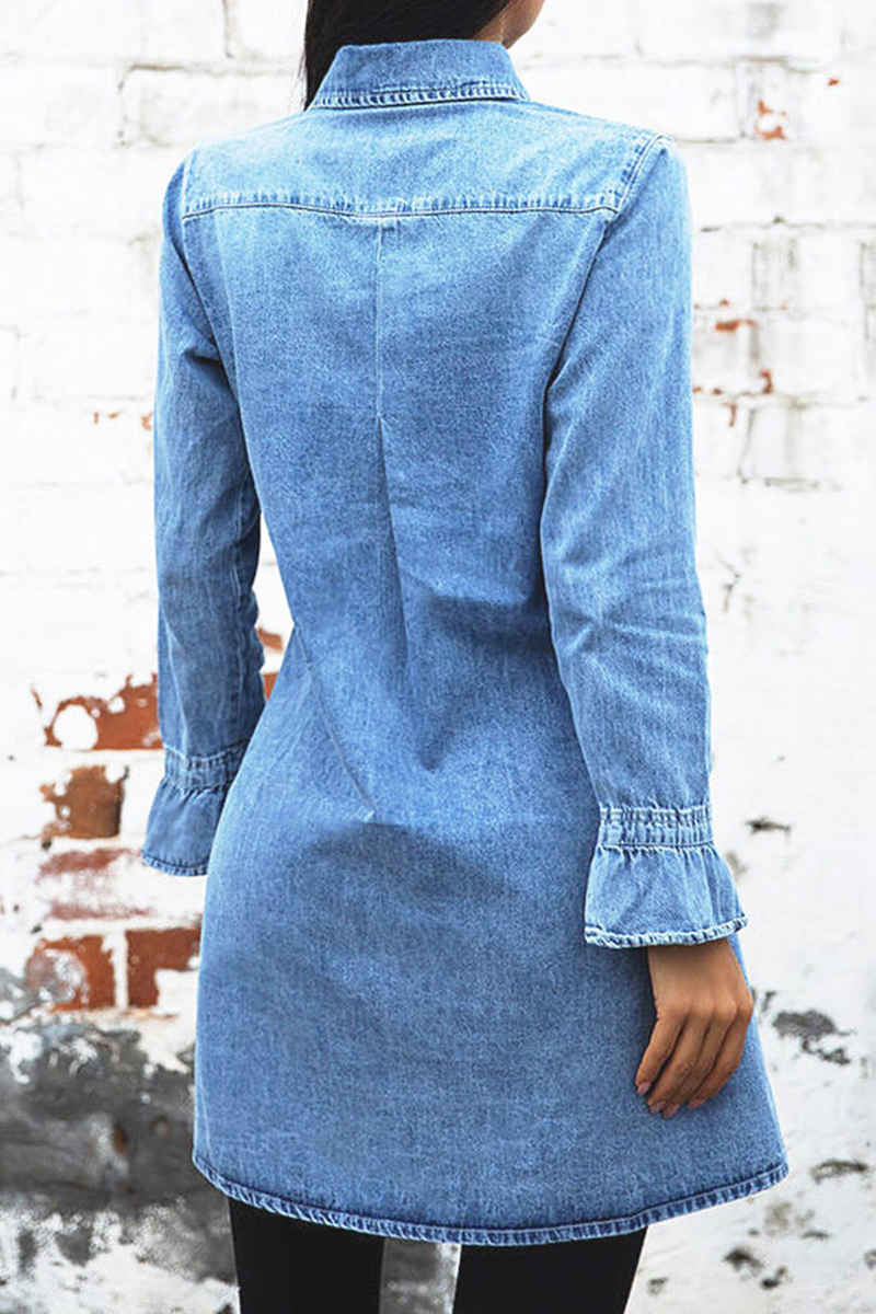 Women's Denim Shirt Dress - Button Down - Long Sleeve - Casual Relaxed Fit