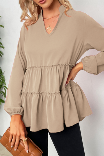 Viona - long-sleeve ruffle v-neck tops