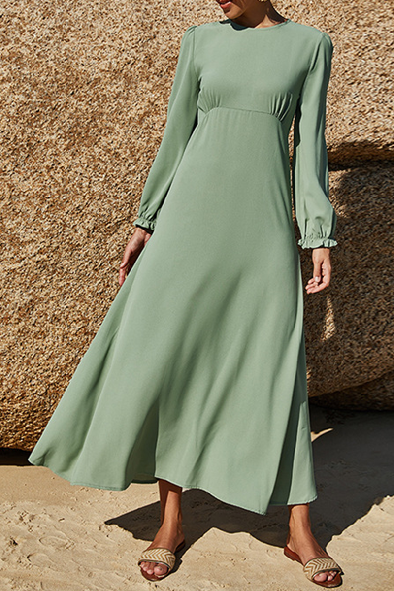 Anastasia - Elegant Long Sleeves O Neck Waist Skirt Dress