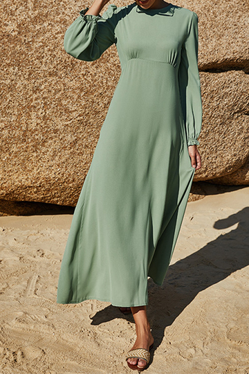 Women's Maxi Dress - Long Sleeve - High Neck - Flowy Relaxed Fit