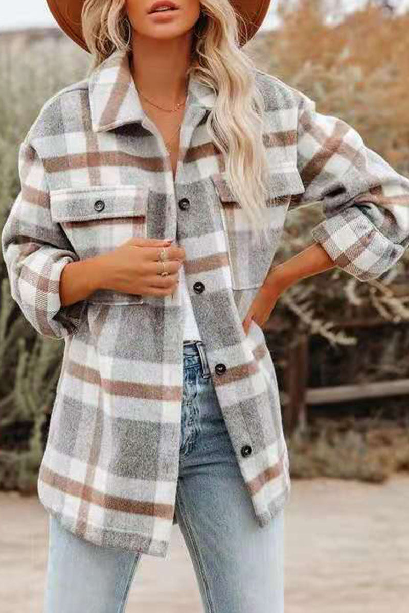 Kera - Plaid Turn-down Collar Jacket