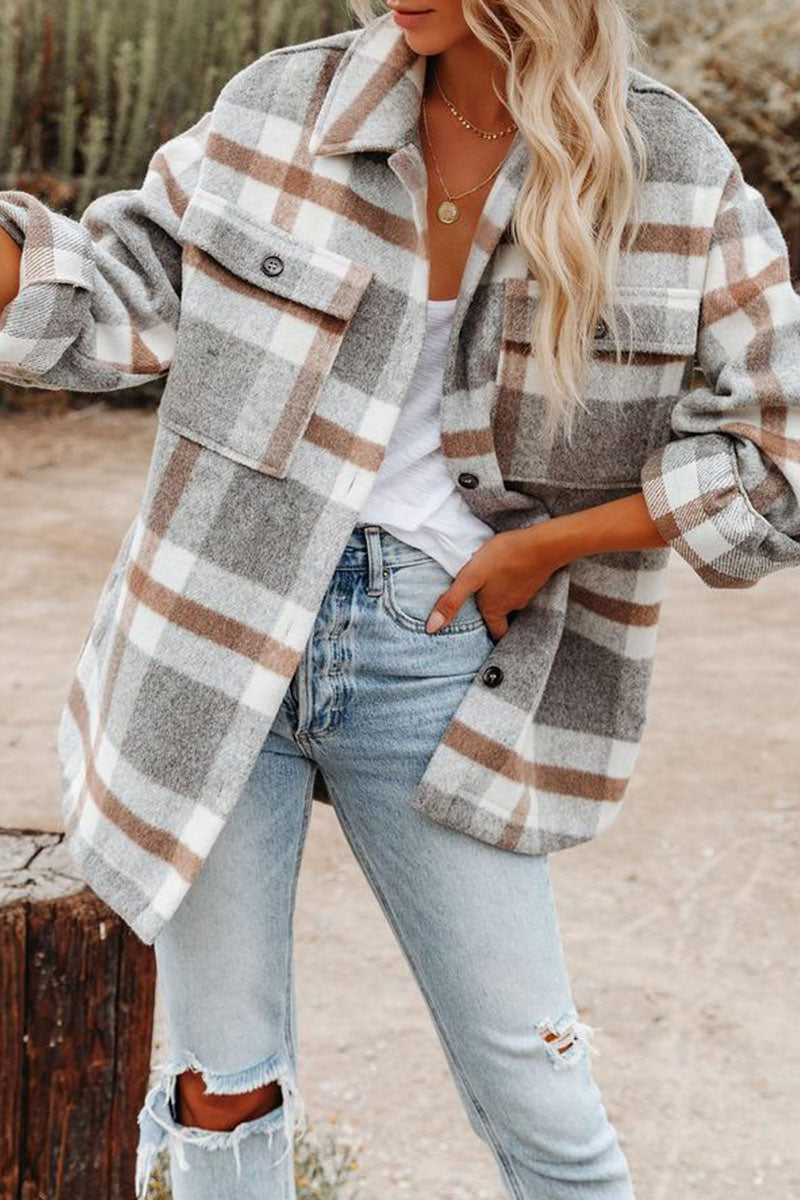 Kera - Plaid Turn-down Collar Jacket