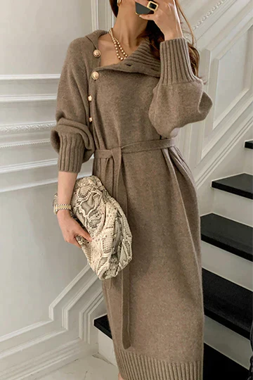 Women's loose fit turtleneck knit dress