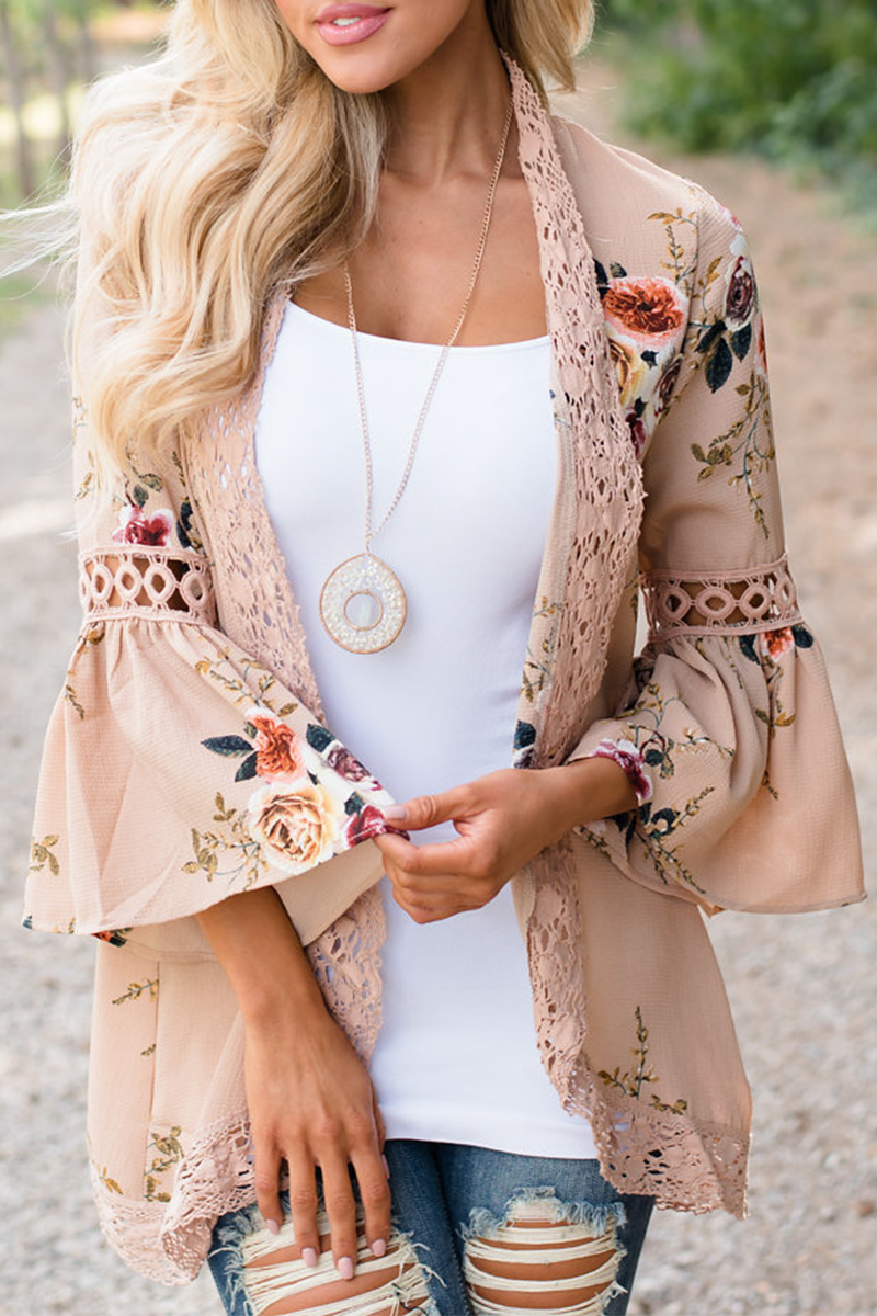 Camila - lace flower print kimono cardigan