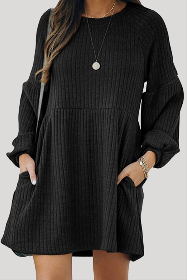 Zola - round neck long sleeve ribbed knit mini dress