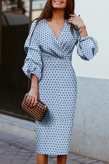 Yara - Elegant Polka Dot Dress with V-neck