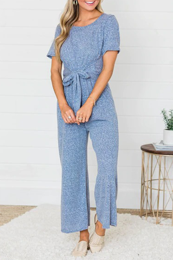 Lauren - knitted jumpsuit with a round neck and a waist tie