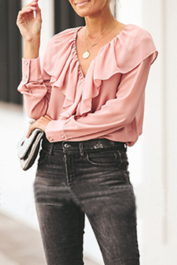 Wilma - charming ruffled v-neck long sleeve top