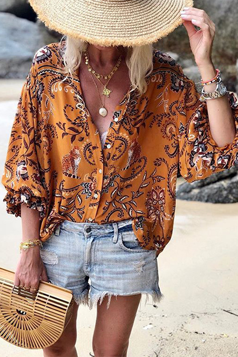 Zoey - nature print loose boho blouse