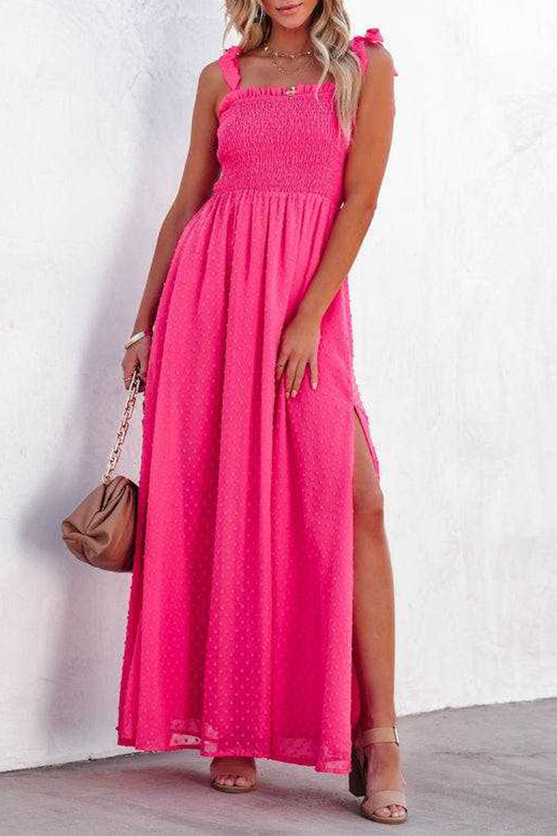 Alondra - dot tie shoulder sleeveless split hem Maxi dress