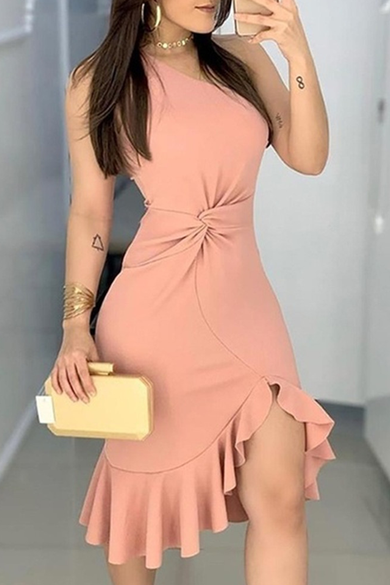 Fiona - one shoulder ruffled wrap sleeveless dress