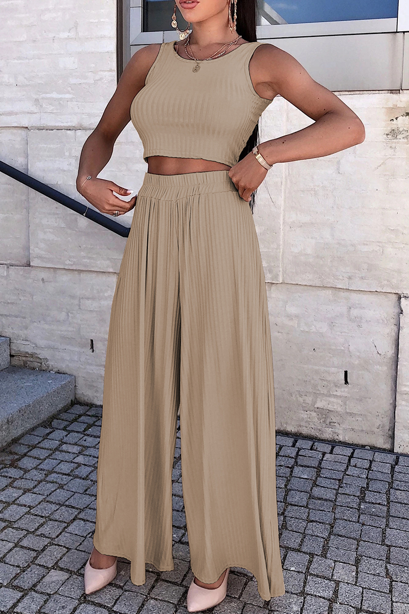 Ellie - two-piece set sleeveless cop top and wide leg pants