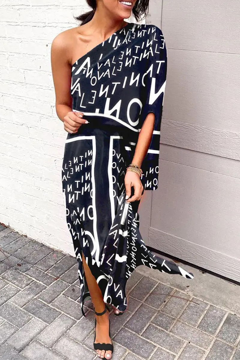 Women's One-Shoulder Maxi Dress - Floral Print - Flowy Elegant Silhouette