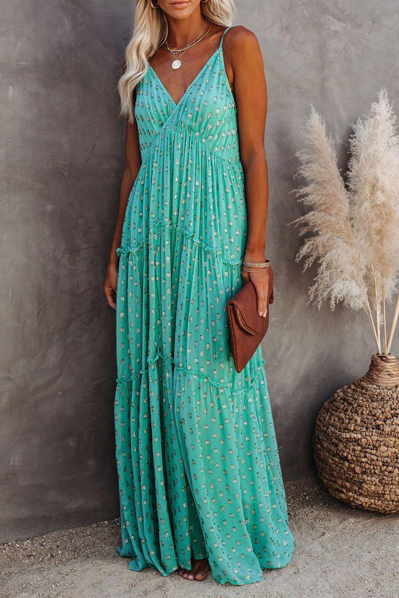 Women's Maxi Dress - Flowy Tiered Design - V-Neck - Spaghetti Straps - Lightweight