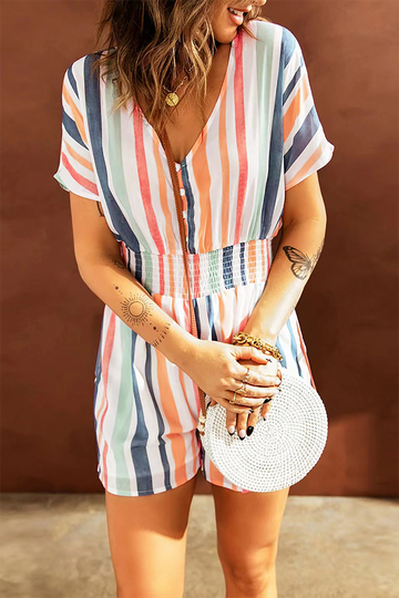 Reina - striped print v-neck rompers