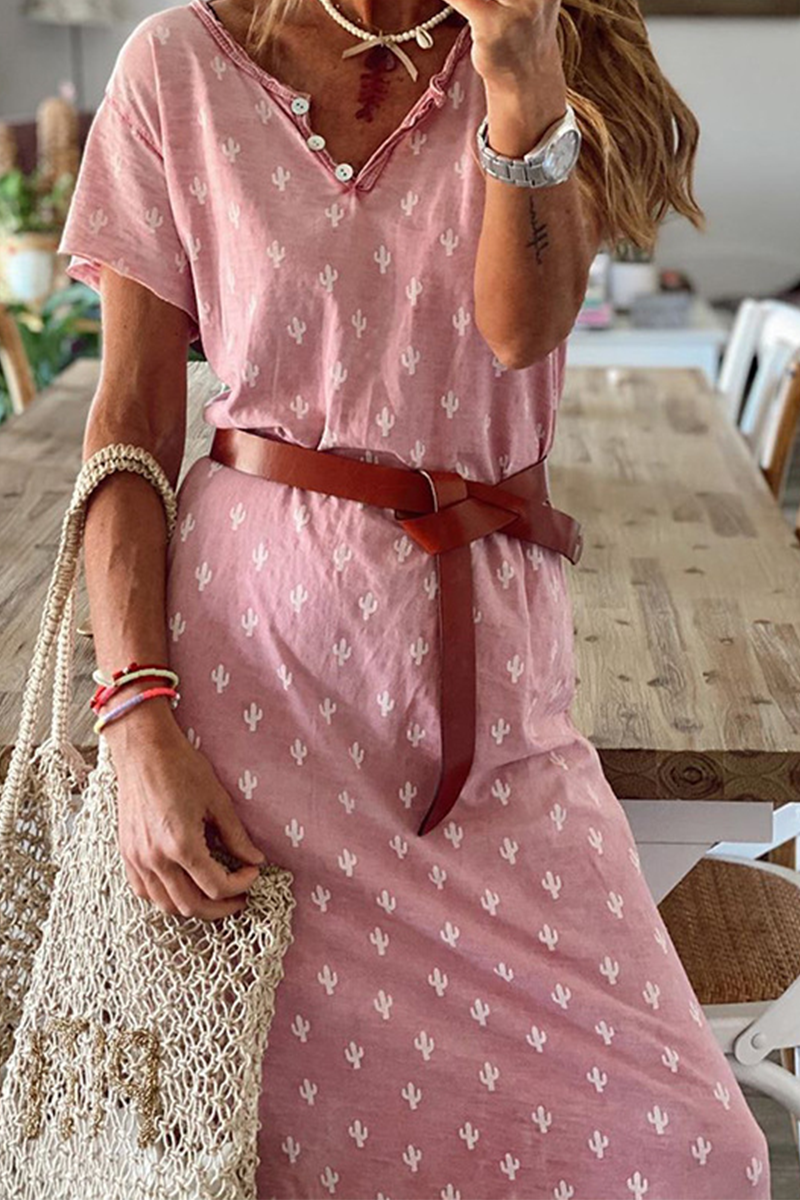 Sariah - pink short-sleeve v-neck midi dress