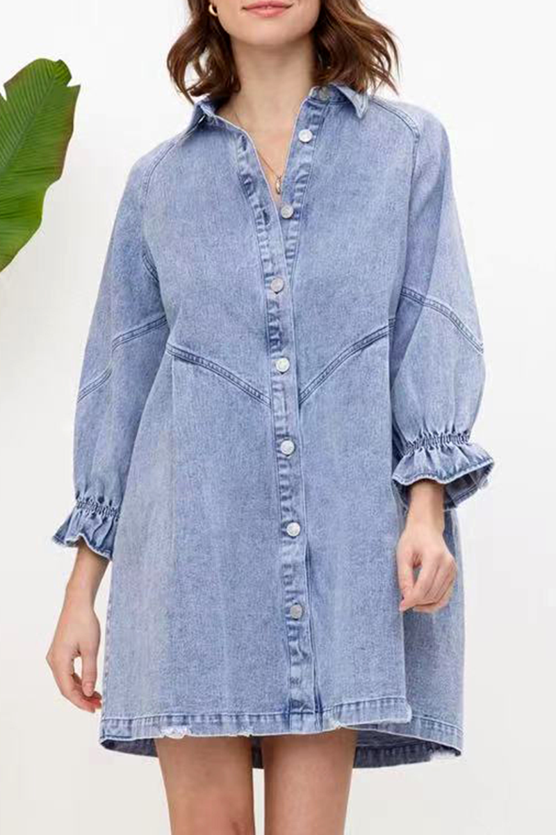 Women's Denim Shirt Dress - Button Down - Long Sleeve - Casual Stylish Fit