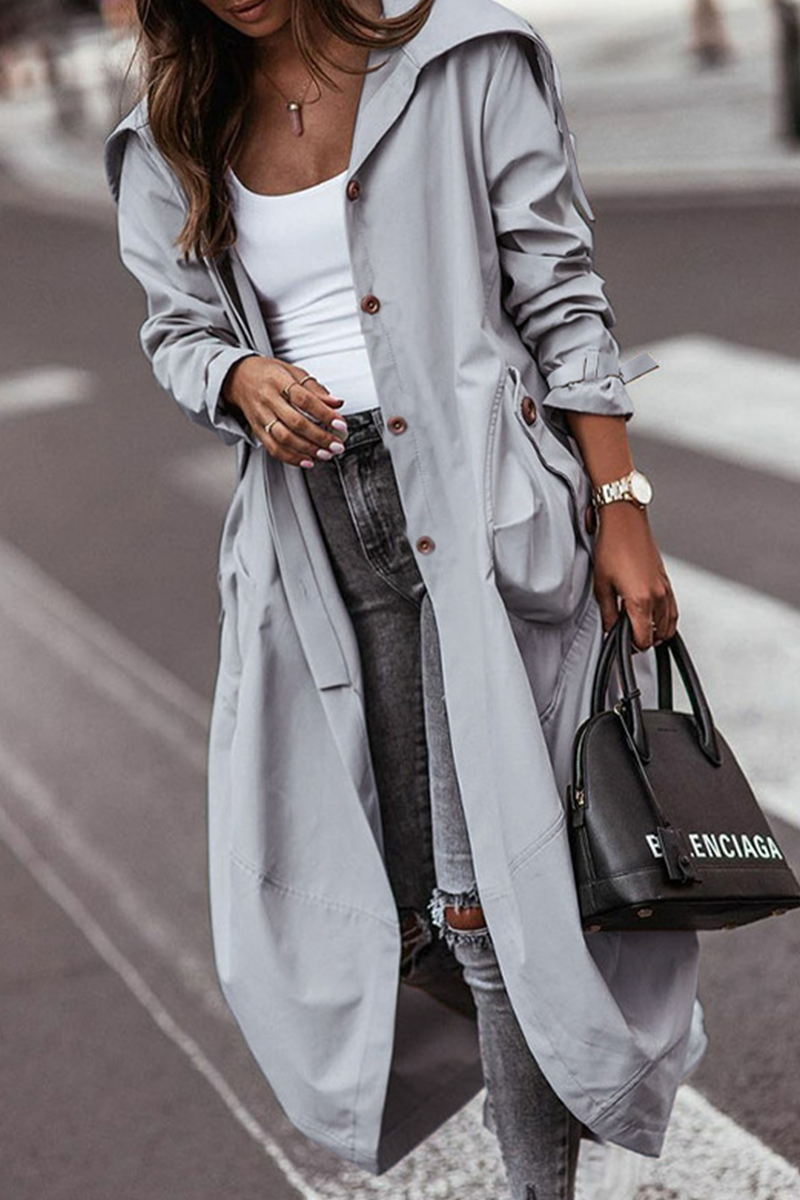 Lora - Long Trench Coat for Women with Loose Fit and Button Details