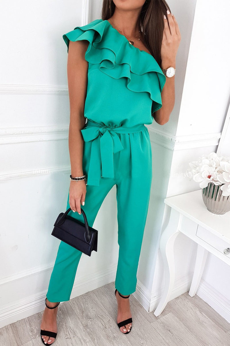 Elysia - Elegant One-Shoulder Rruffle Jumpsuit