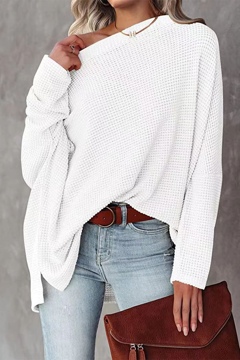 Juliette - casual off-shoulder waffle knitted oversized top