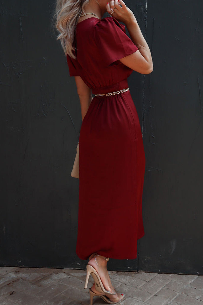 Scarlett - elegant slit fold o neck slim dress