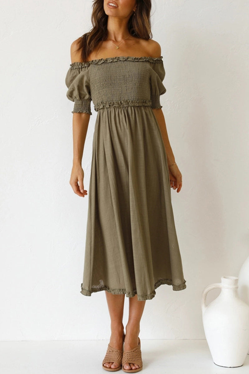 Elara - Off-Shoulder Short Sleeve Ruffle Dress