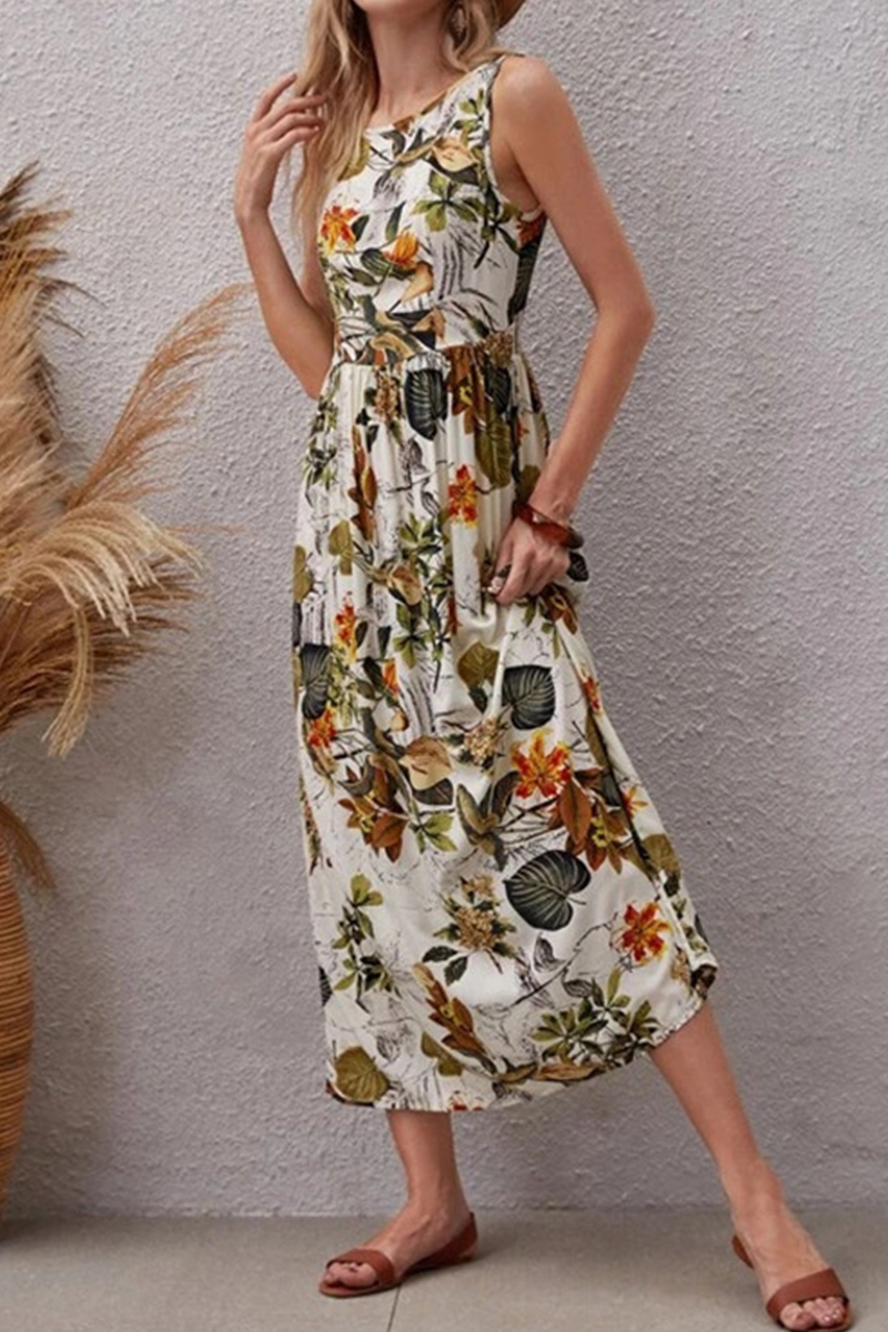 Women's Maxi Dress - Sleeveless Floral Print - Flowy Lightweight Casual Wear