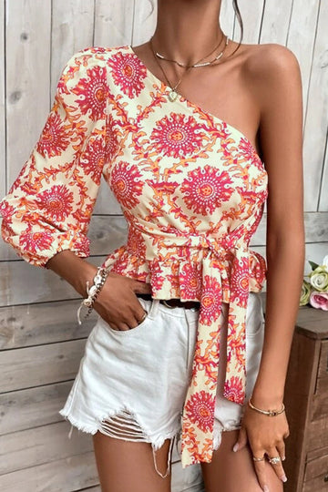 Zafira - Mandala Printed One-Shoulder Sleeve Top