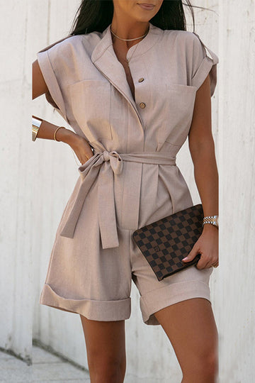 Quenisha - button front shirt style playsuit with belt