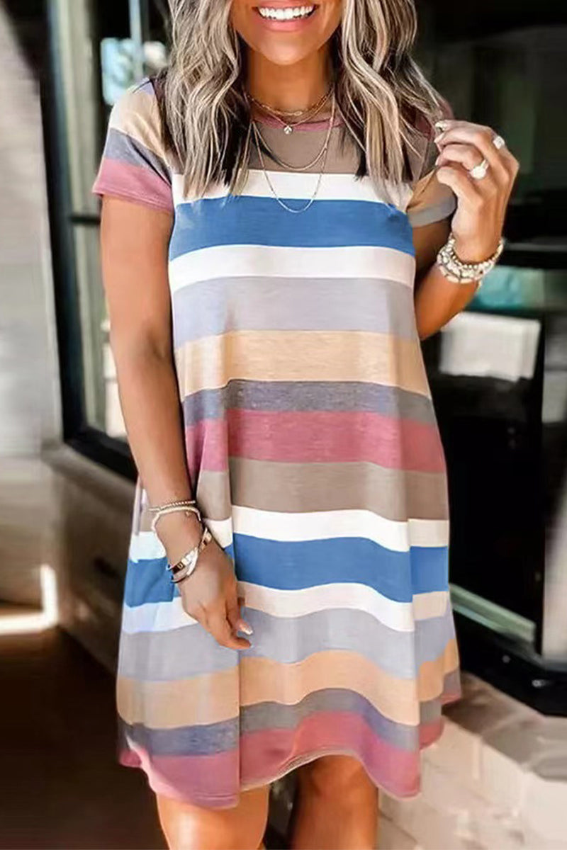 Ailsa- colored striped t-shirt short sleeves dress