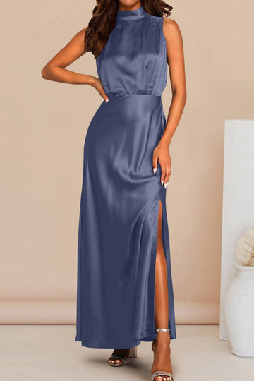 Leanne - satin sleeveless maxi dress with side slit