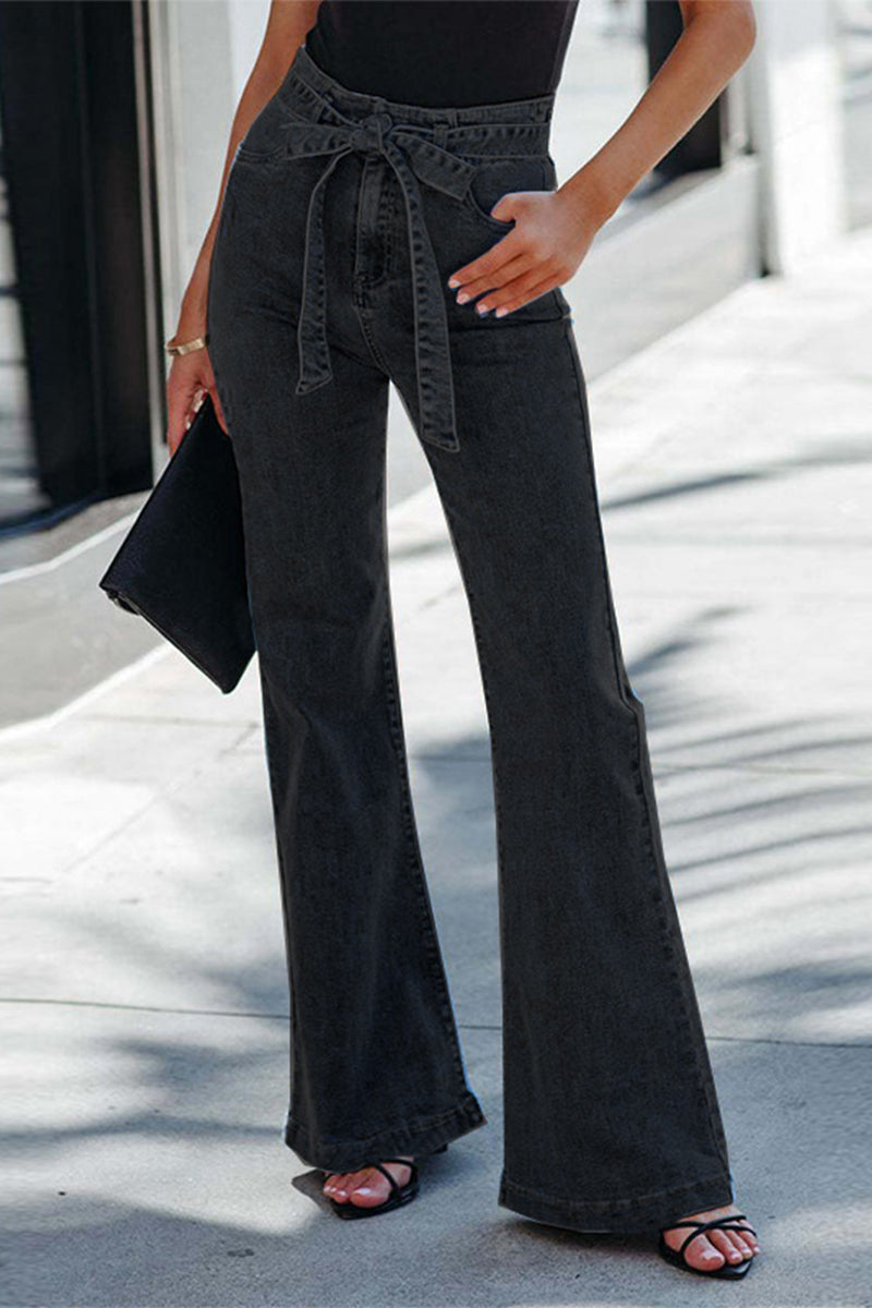Malika - high waist lace up wide leg jeans