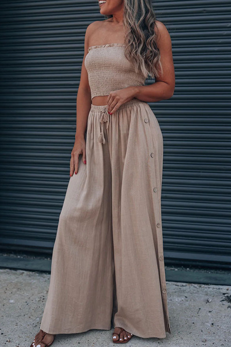 Lowri - two-piece set chest wrap top and wide leg trousers