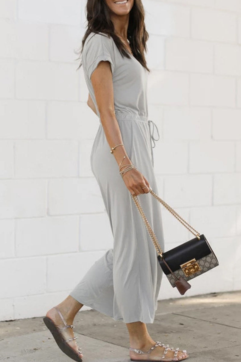 Mina - Casual Daily Wear Jumpsuit with V-Neck