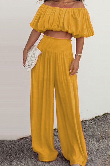 Alysha - two-piece set off-shoulder tops + wide leg pants