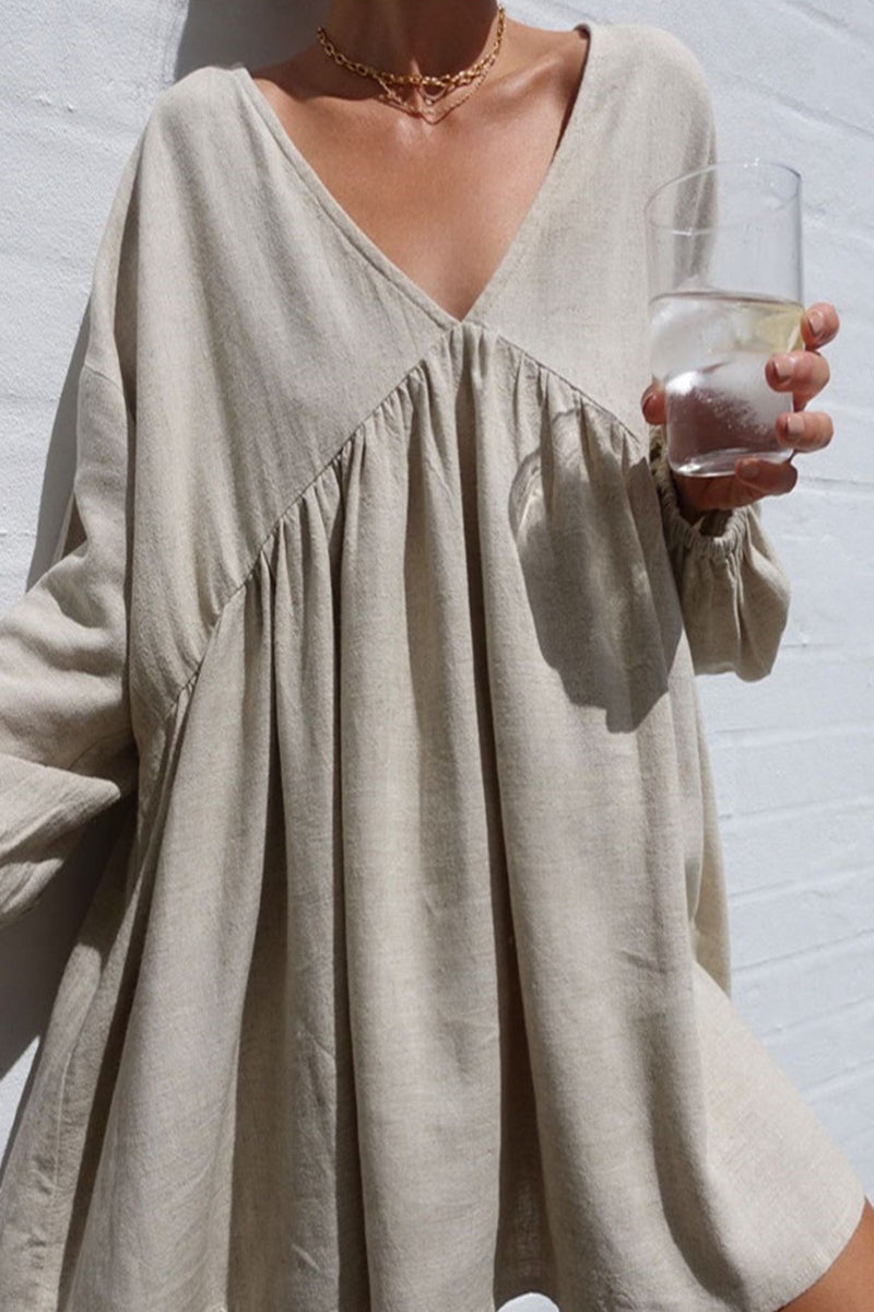 Emmeline - casual v-neck long lantern sleeve dress