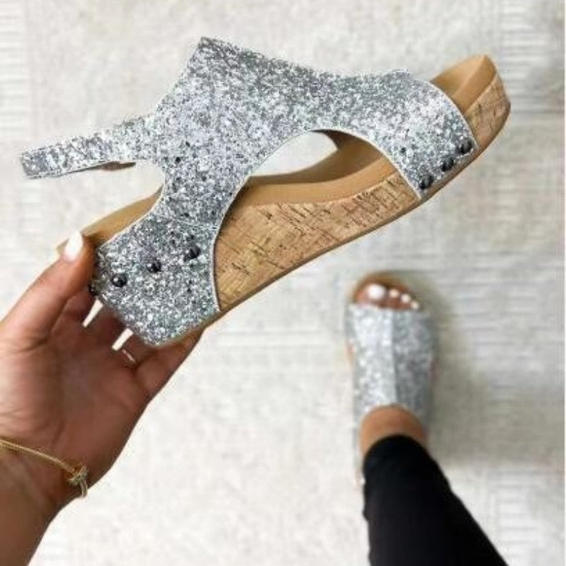 Julie - sequins fish mouth wedge sandal