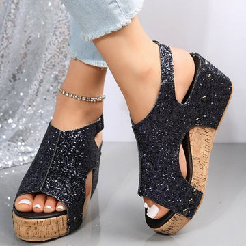 Julie - sequins fish mouth wedge sandal