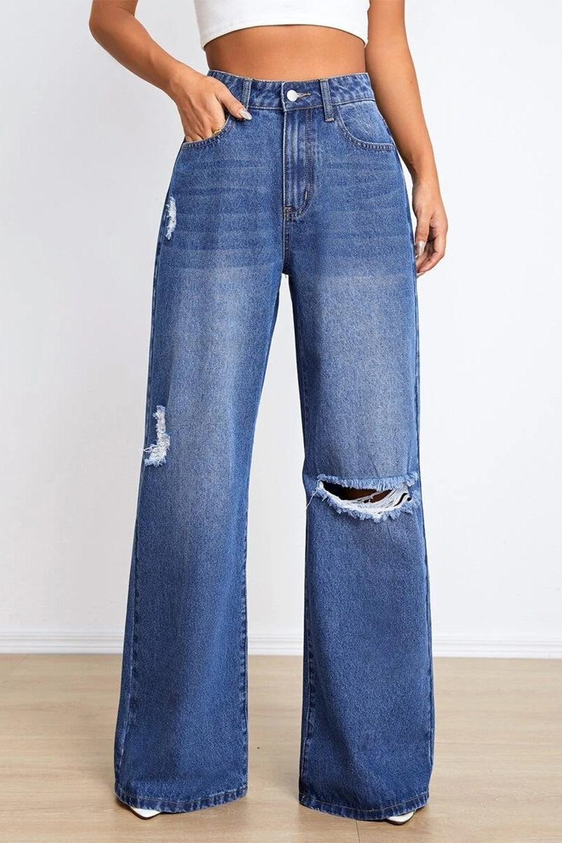 Giselle - casual street solid ripped loose denim jeans