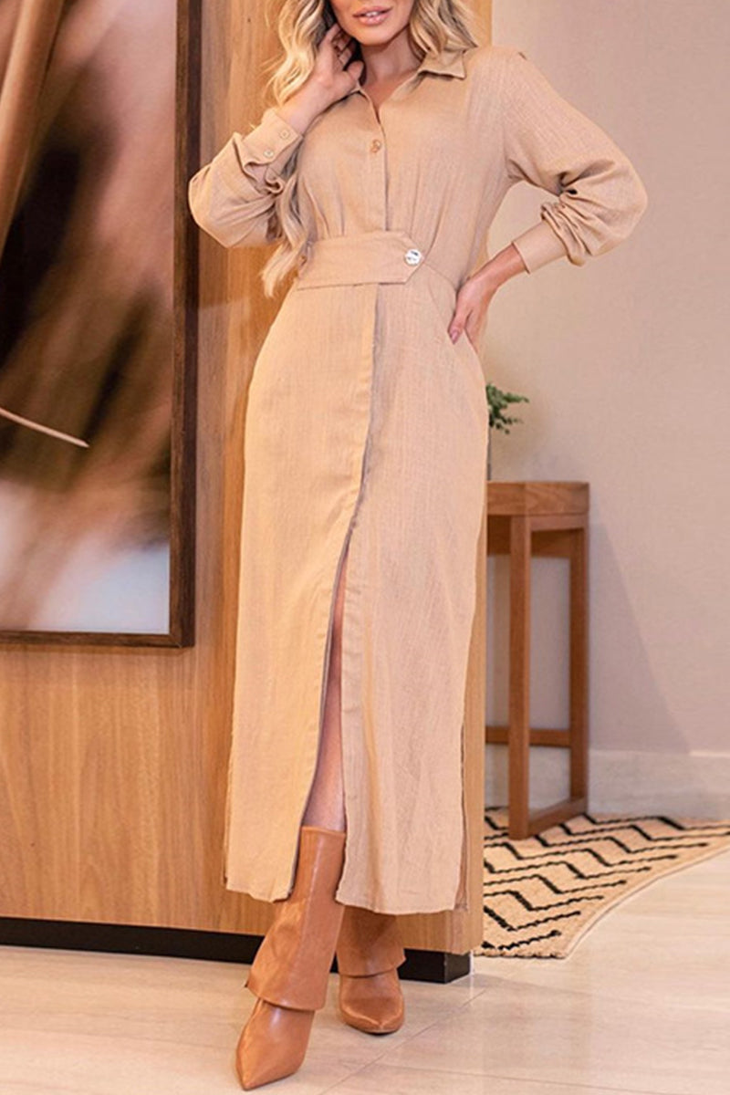 Melora - elegant side slit long tunic button suit dress