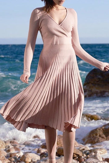 Amara - elegant pleated v neck dress