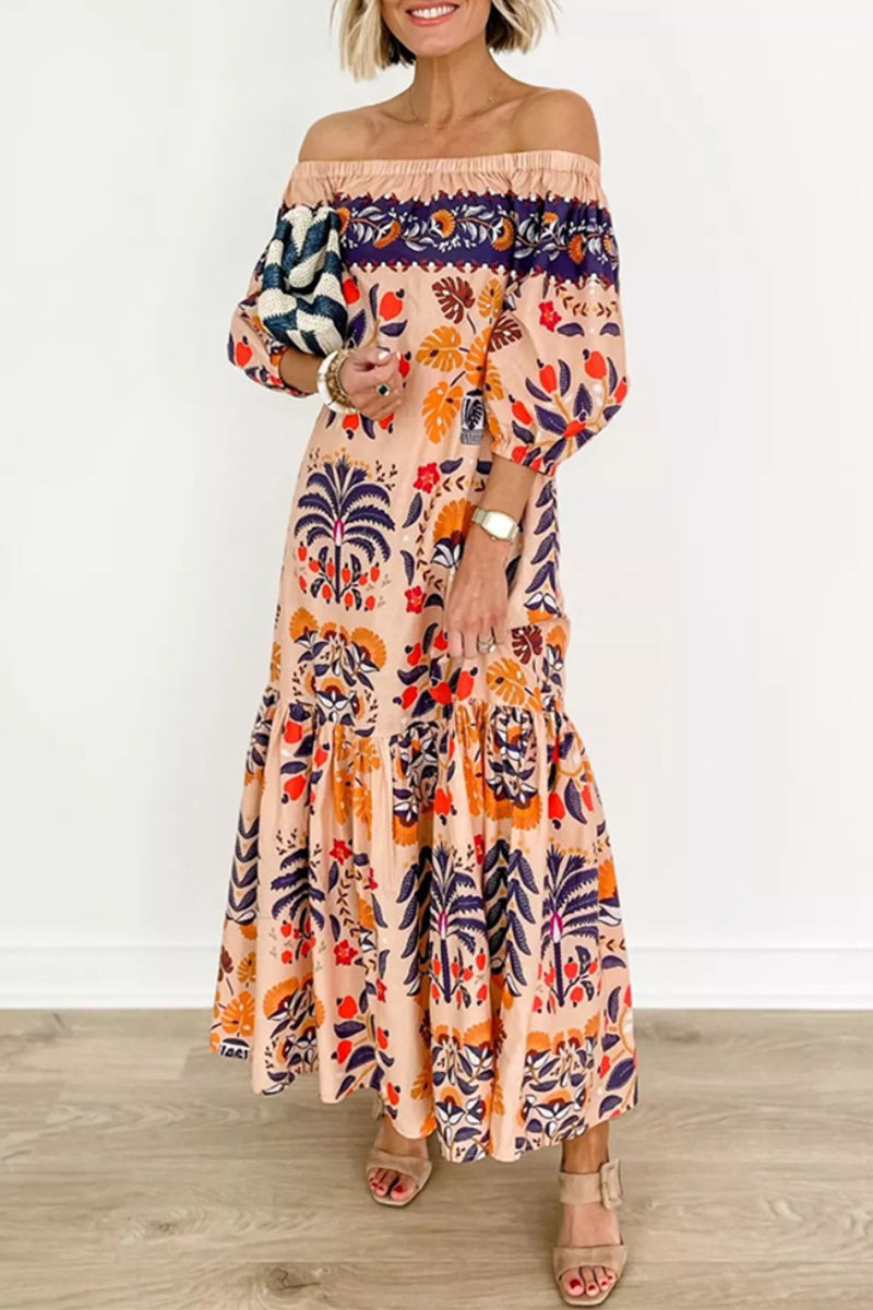 Alessandra - boho floral printed off-shoulder dress