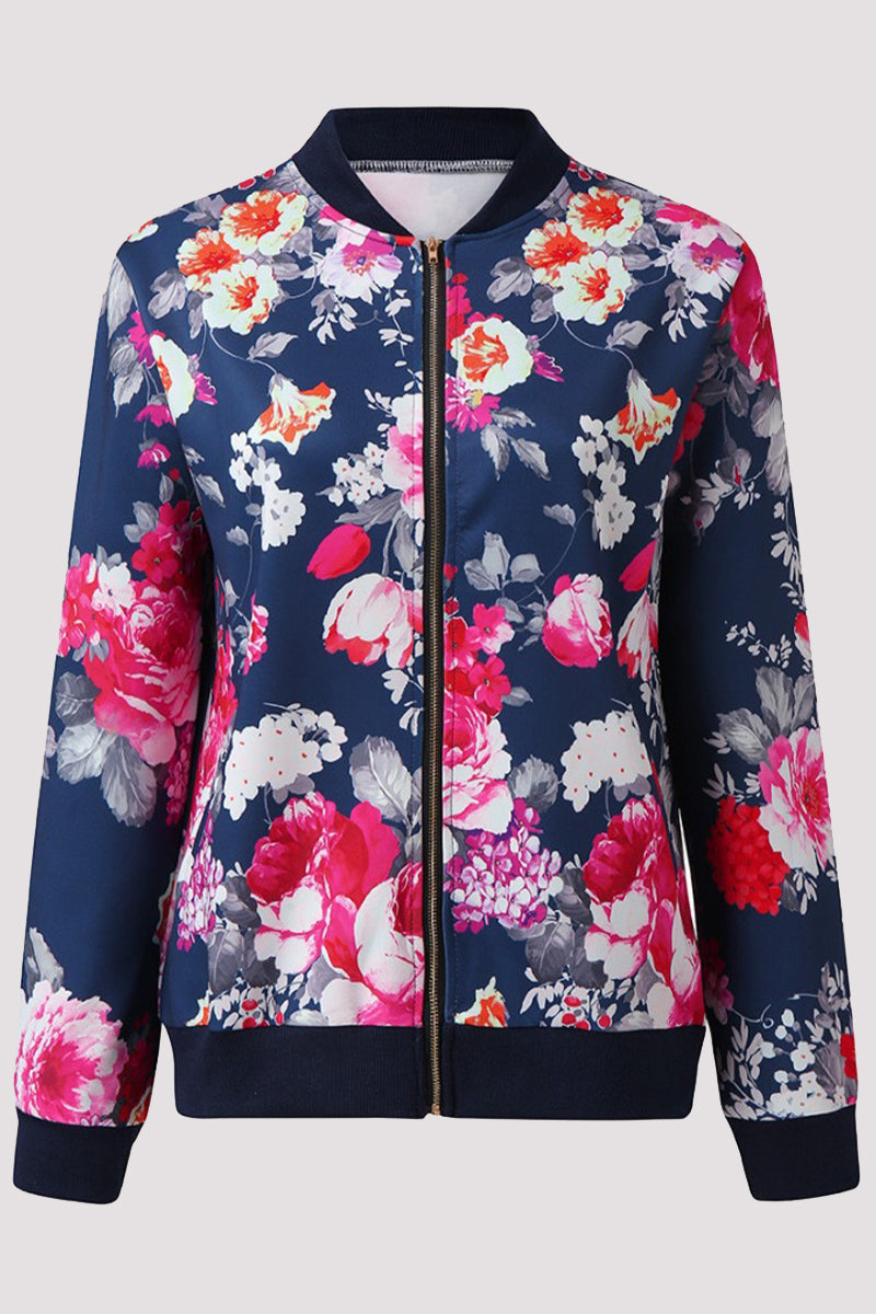 Adriana - casual floral printed o neck jacket