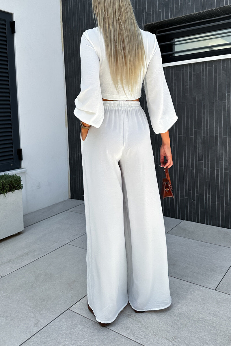 Concetta - knotted long-sleeved tops + wide-leg trousers set