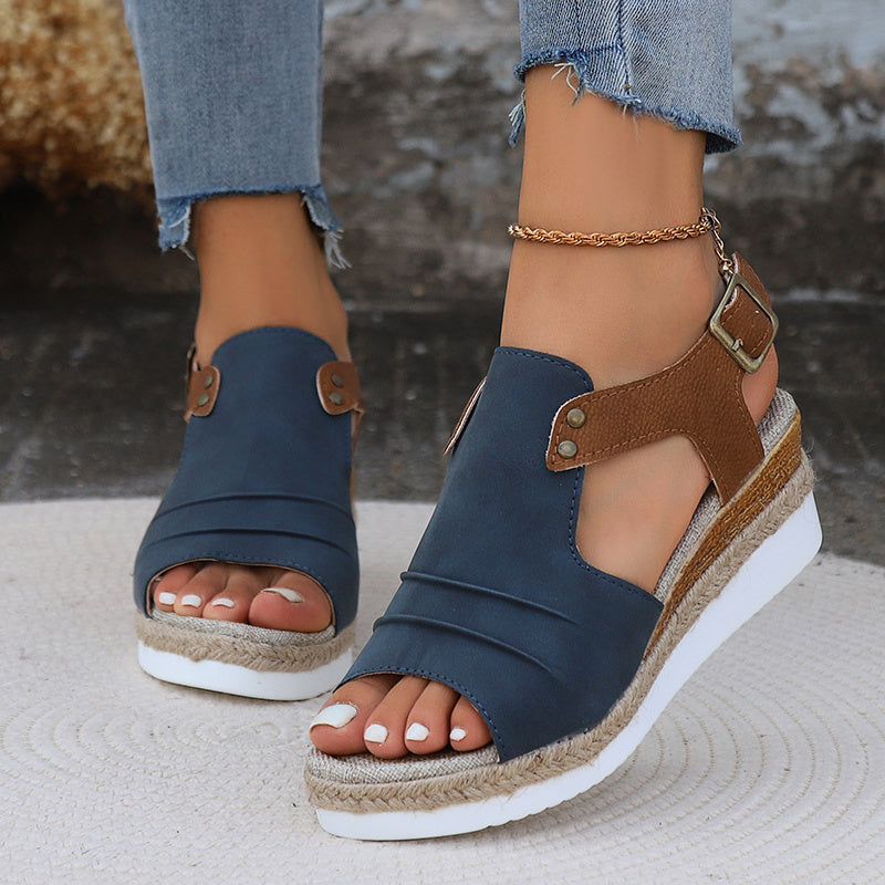 Color block casual sandals wedge for women